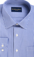 Tailored Fit Blue Bengal Stripe Spread Collar Non-Iron broadcloth Dress Shirt