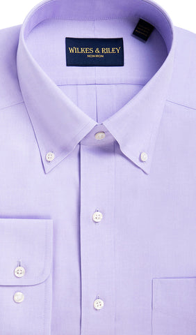 Tailored Fit Lavender Button-Down Collar Non-Iron Pinpoint Oxford Dress Shirt
