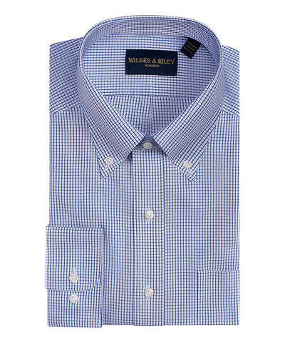 Tailored Fit Blue graph Check Button-Down Collar Non-Iron Pinpoint Oxford Dress Shirt