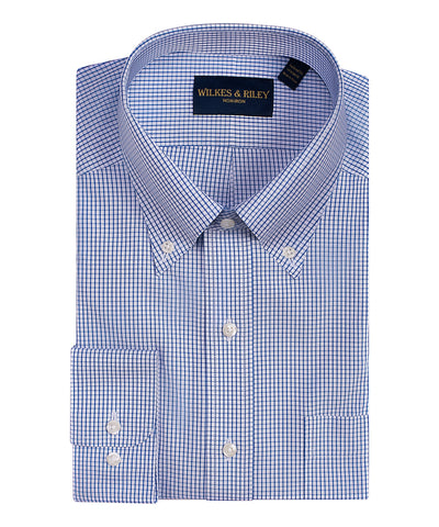 Tailored Fit Blue graph Check Button-Down Collar Non-Iron Pinpoint Oxford Dress Shirt