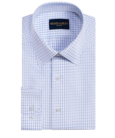 Tailored Fit Blue Large Check Spread Collar Non-Iron Broadcloth Dress Shirt