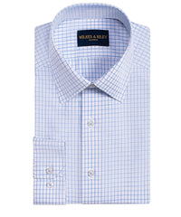Tailored Fit Blue Large Check Spread Collar Non-Iron Broadcloth Dress Shirt