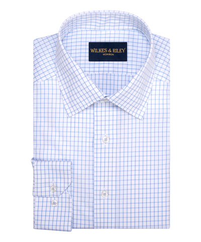 Classic Fit Blue Large Check Spread Collar Non-Iron Broadcloth Dress Shirt