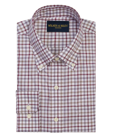 Classic Fit Olive /Burgundy Twill Check Button-Down Collar Non-Iron Sport Shirt