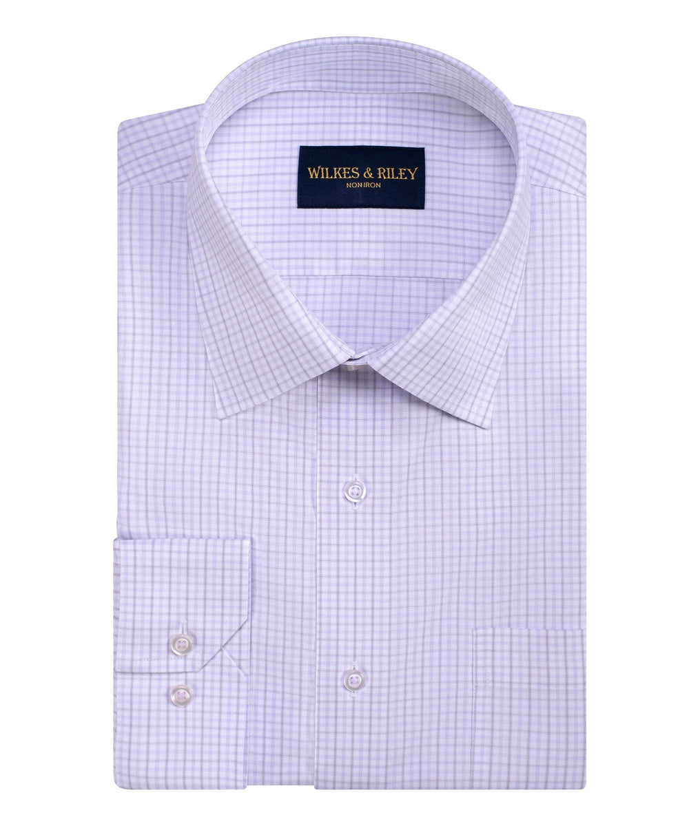 Tailored Fit Lavender /Grey Check Spread Collar Non-Iron Dress Shirt
