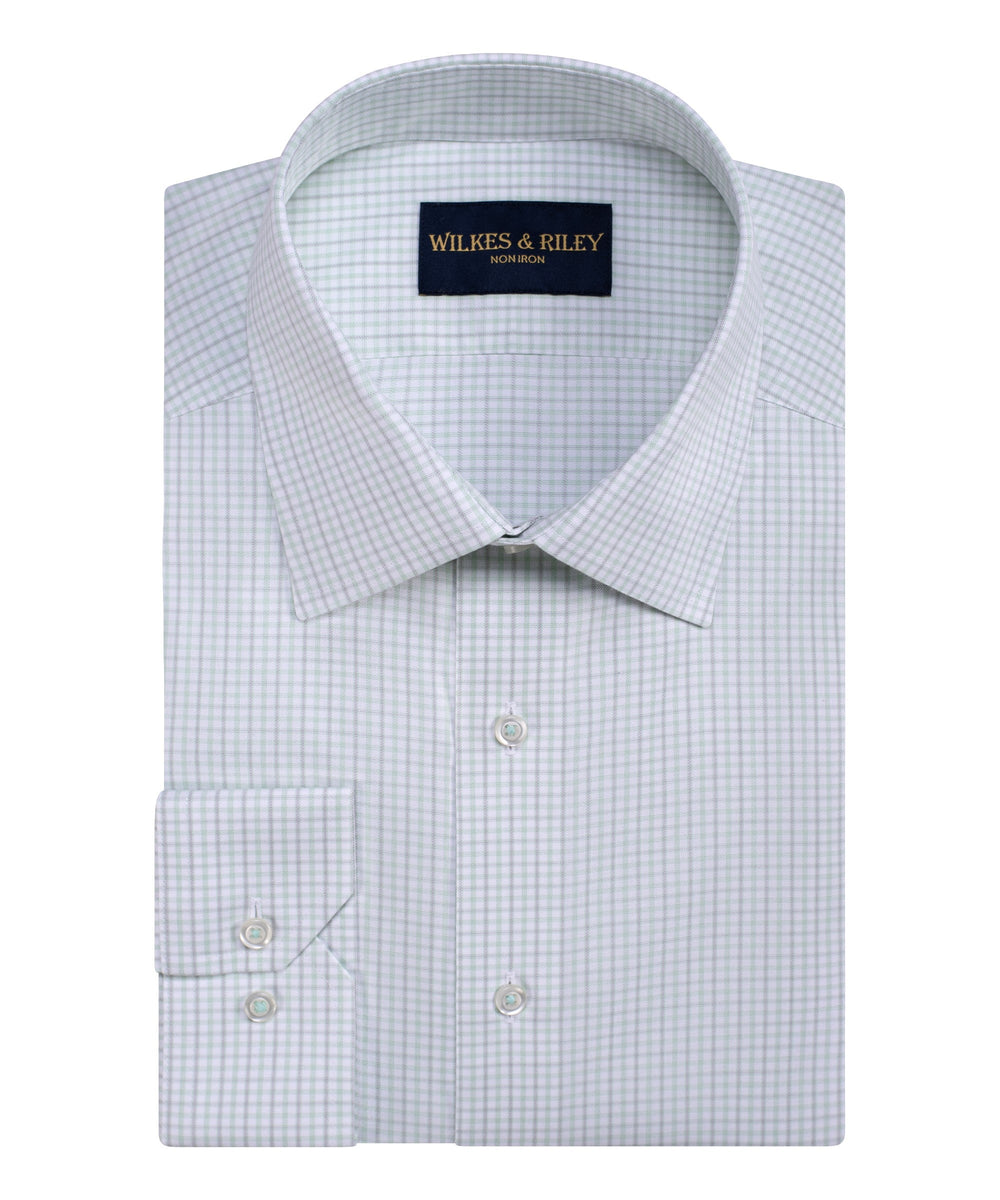 Classic Fit Mint / Grey Check Spread Collar Non-Iron Dress Shirt