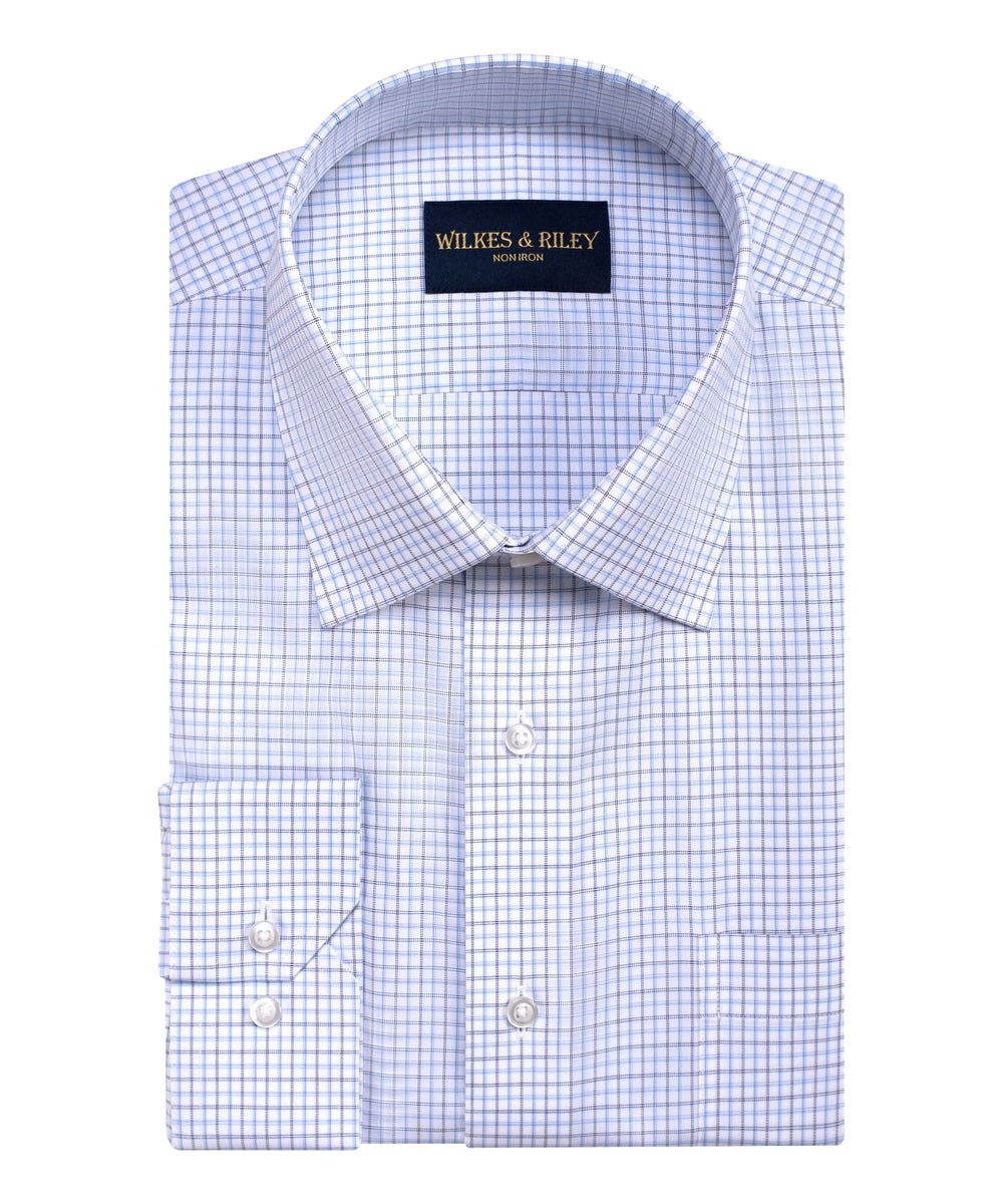 Classic Fit Sky / Navy Graph Spread Collar  Non-Iron Broadcloth Dress Shirt