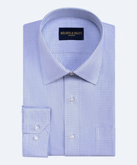Classic Fit Blue / Navy Microcheck Spread Collar  Non-Iron Broadcloth Dress Shirt