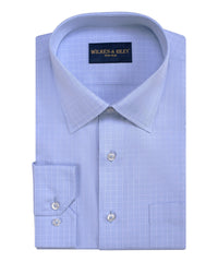 Classic Fit Light Blue Ground Grid Spread Collar Non-Iron Pinpoint Oxford Dress Shirt