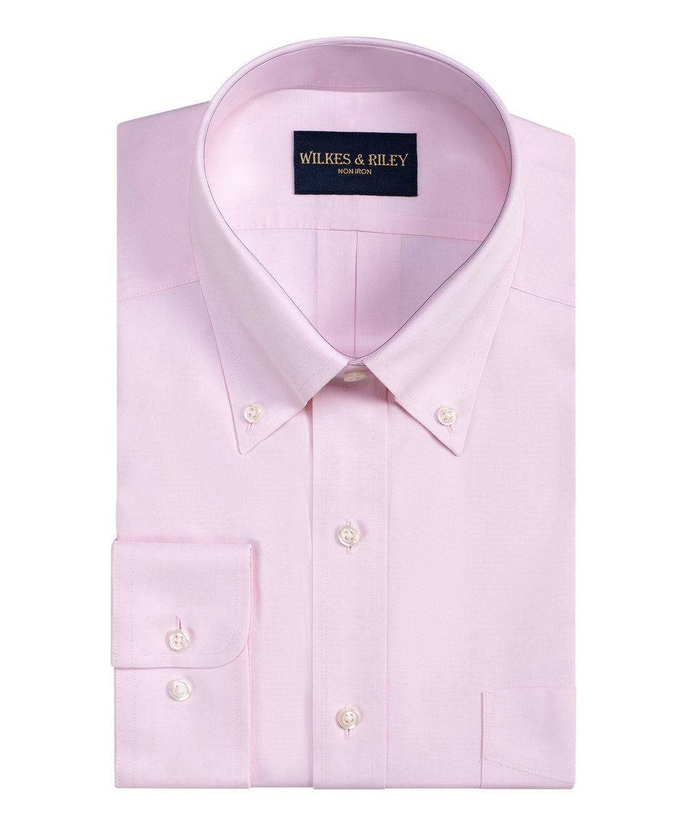 Classic Fit Pink Button-Down Collar Non-Iron Pinpoint Oxford Dress Shirt