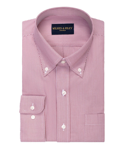 Classic Fit Burgundy Fine Line Button-Down Collar Non-Iron Pinpoint Oxford Dress Shirt
