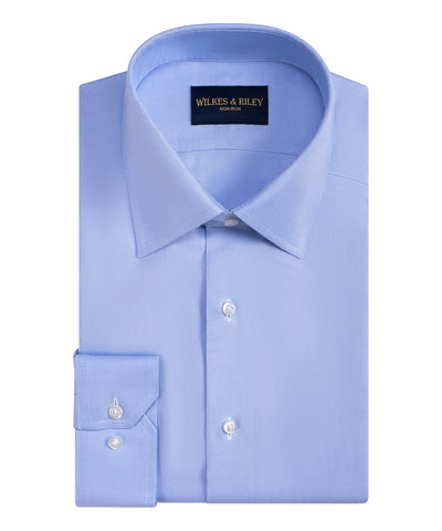 Tailored Fit Blue Spread Collar Non-Iron Queens Oxford Dress Shirt