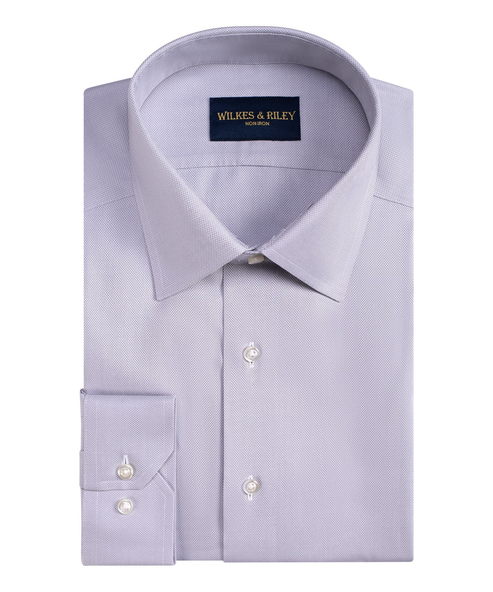 Tailored Fit Grey Spread Collar Non-Iron Queens Oxford Dress Shirt