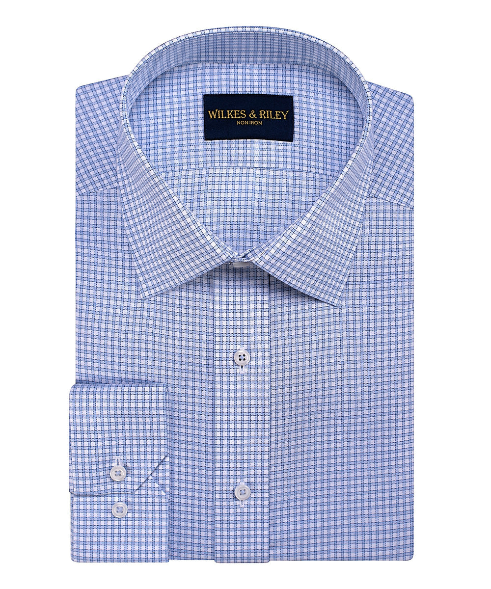 Classic Fit Sky Oxford Check Spread Collar Non-Iron Dress Shirt
