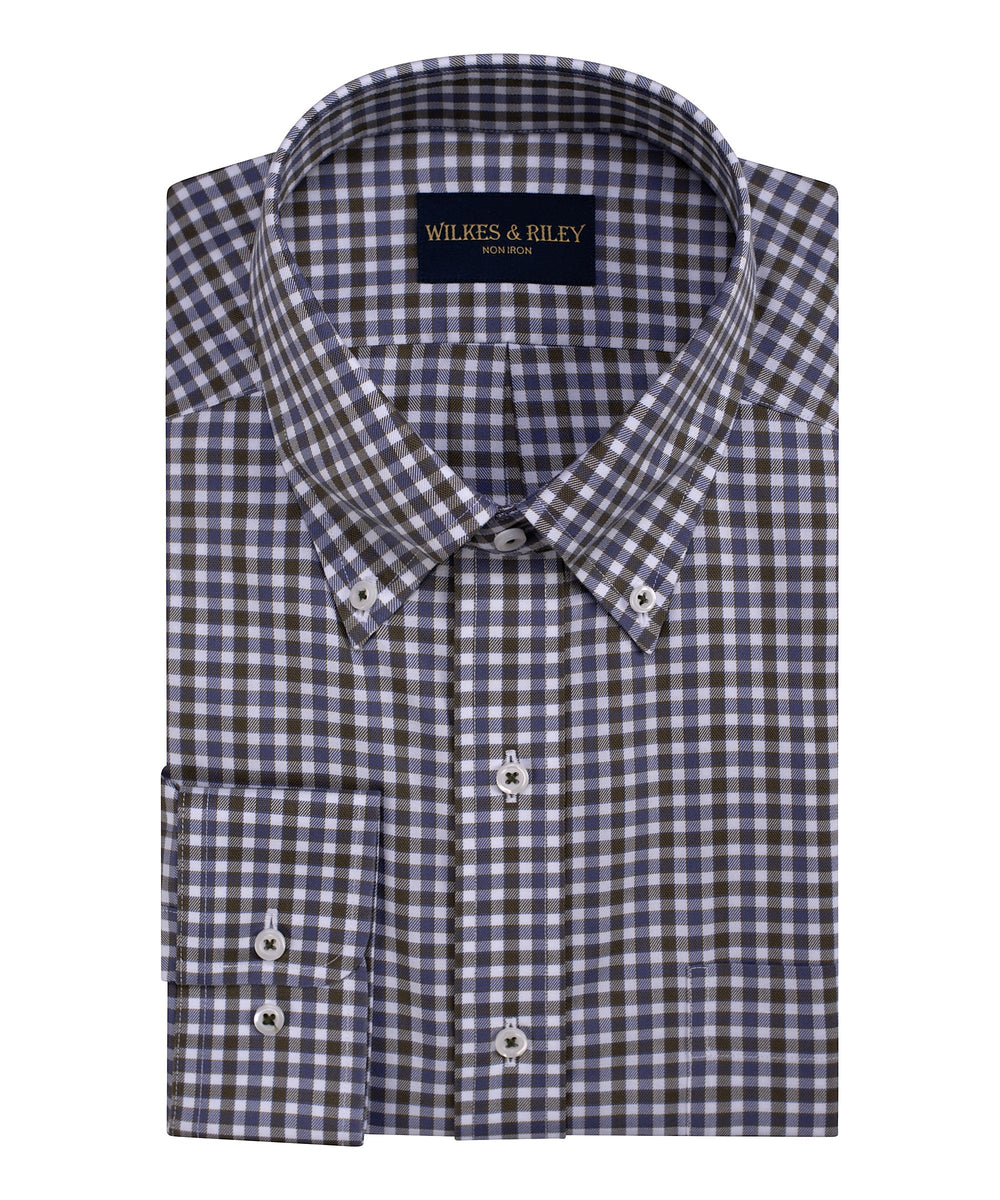 Classic Fit Green/Blue Twill Check Button-Down Collar Non-Iron Sport Shirt