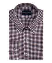 Brown/Grey Twill Check Button-Down Collar Non-Iron Sport Shirt