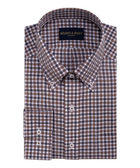 Brown/Grey Twill Check Button-Down Collar Non-Iron Sport Shirt