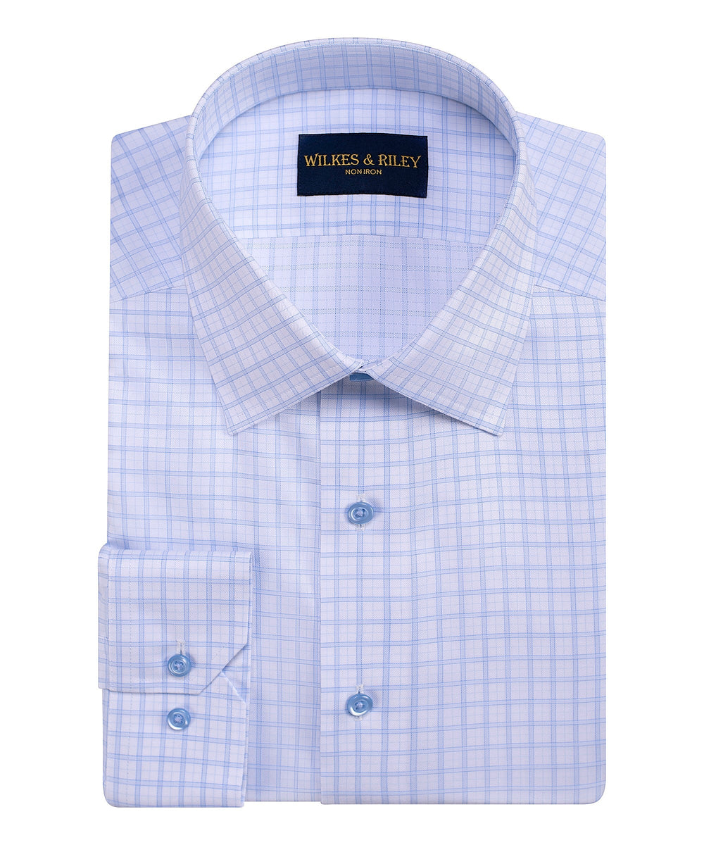 Classic Fit Sky Framed Check Spread Collar Non-Iron Dress Shirt