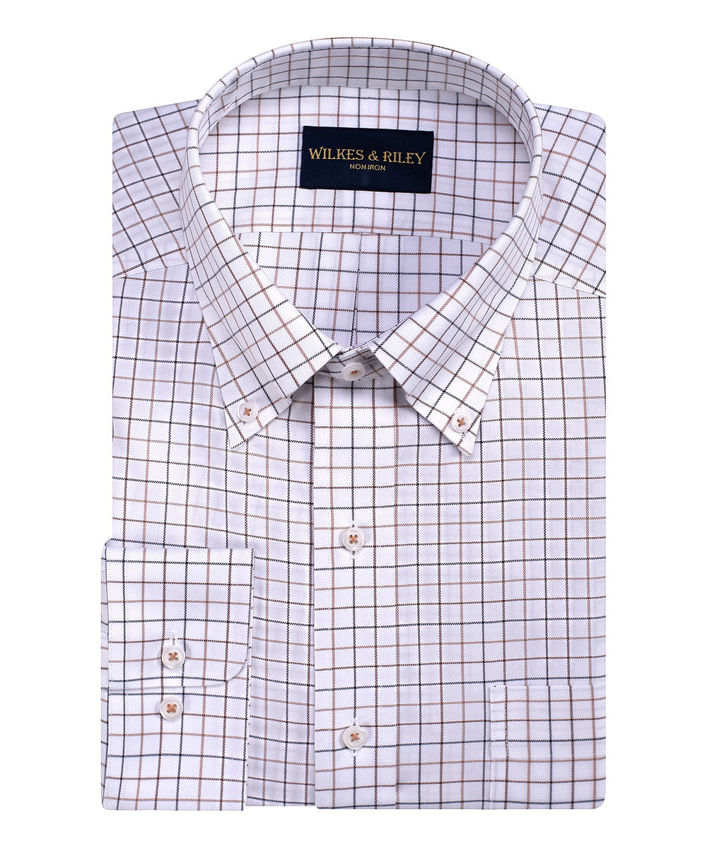 Tailored Fit Pumpkin Twill Tattersall Button-Down Collar Non-Iron Sport Shirt