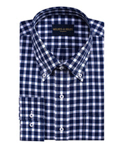 Navy Herringbone Check Button-Down Collar Non-Iron Sport Shirt