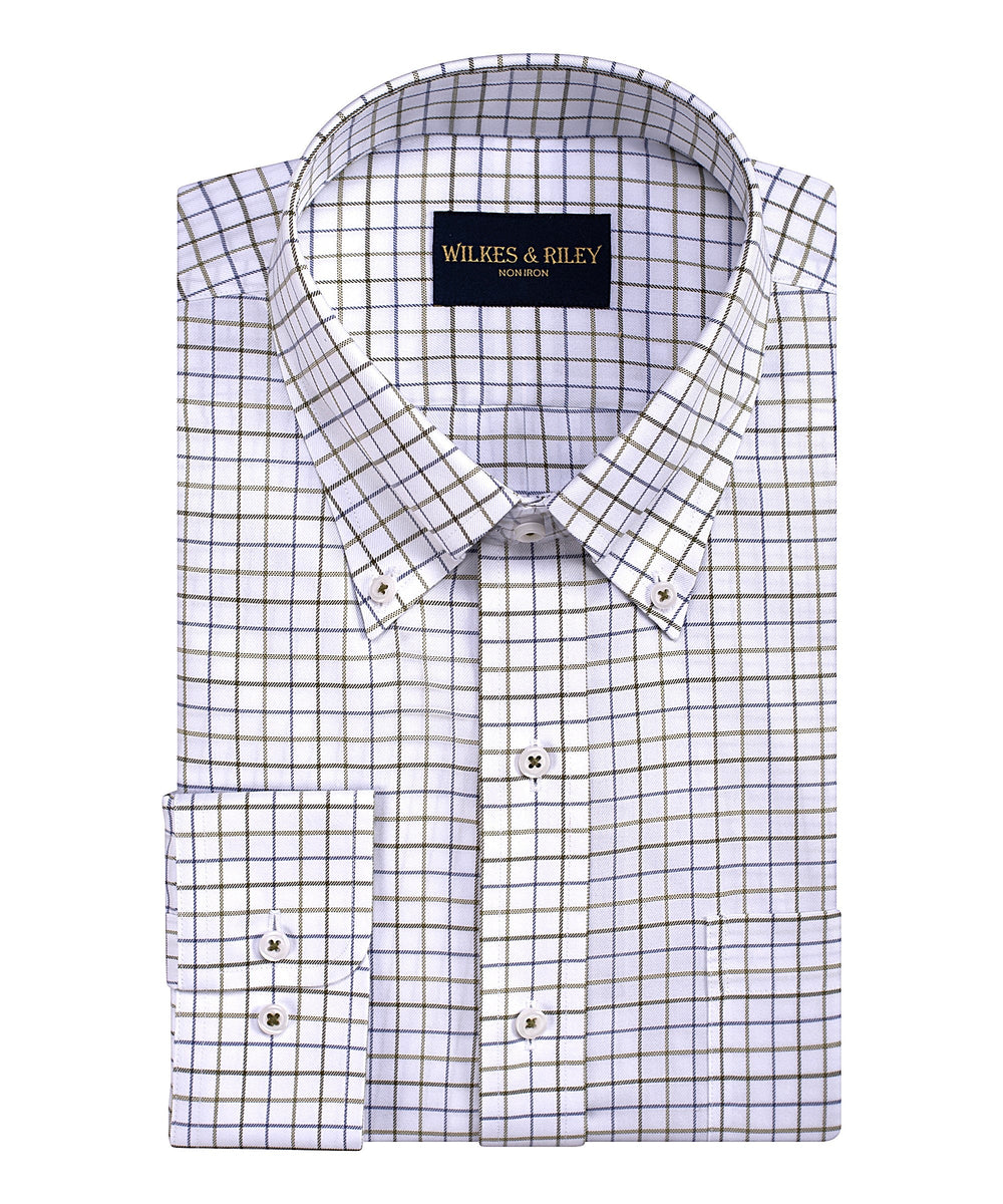 Tailored Fit Olive /Navy Twill Check Button-Down Collar Non-Iron Sport Shirt