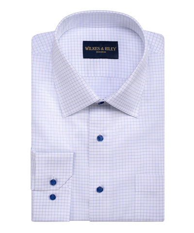 Tailored Fit Blue Twill Check Spread Collar Non-Iron Dress Shirt