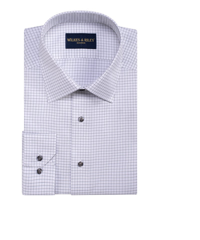 Tailored Fit Grey Twill Check Spread Collar Non-Iron Dress Shirt