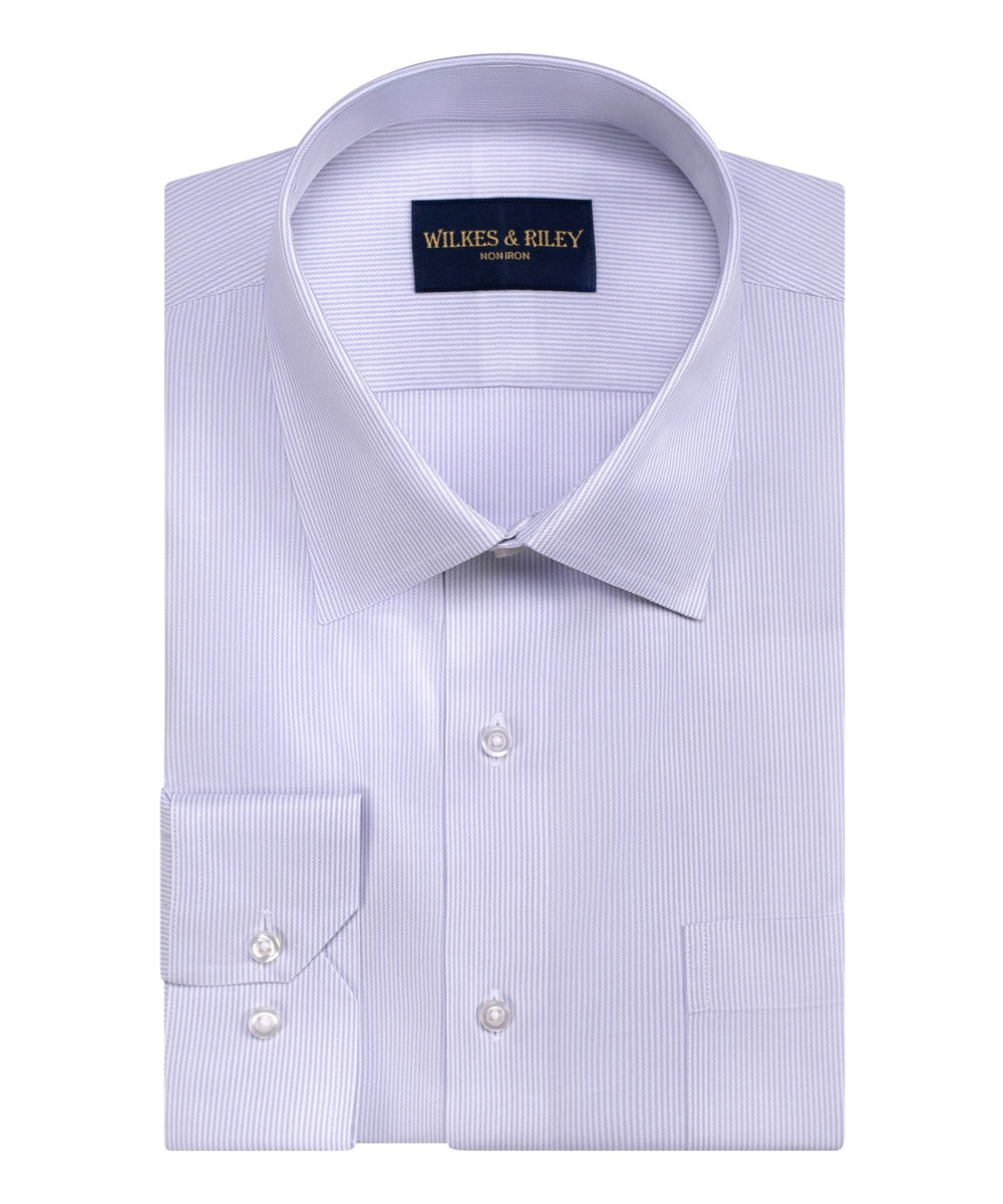 Tailored Fit Grey Stripe Spread Collar Non-Iron Twill Dress Shirt