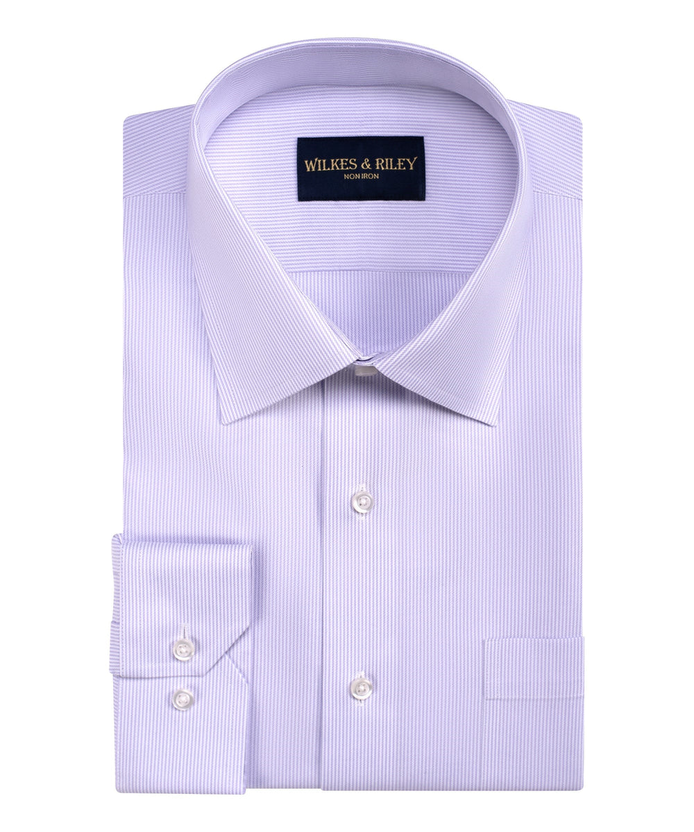 Classic Fit Lavender Stripe Spread Collar Non-Iron Twill Dress Shirt