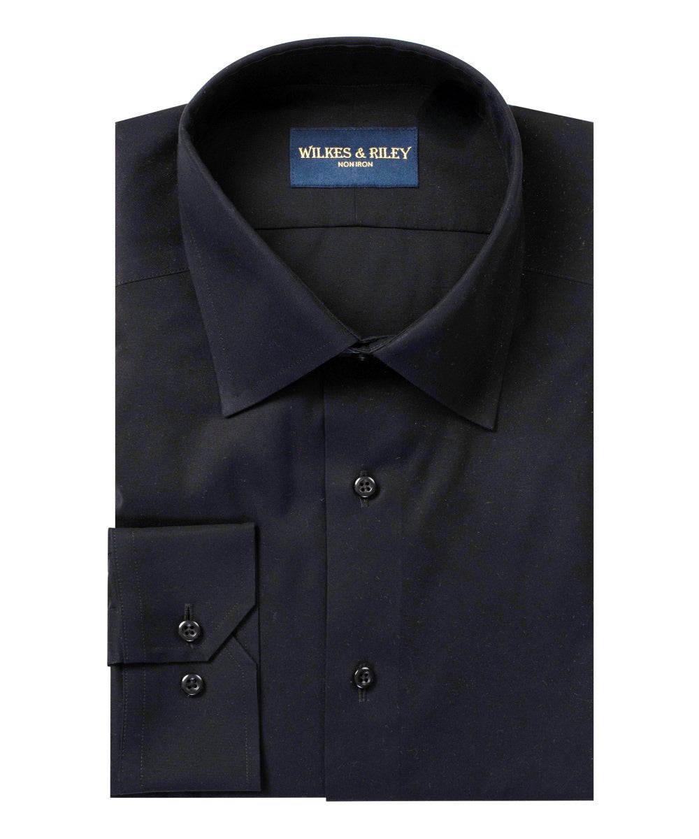 Black Solid Spread Collar Non - Iron Dress Shirt - Wilkes & Riley, LLC