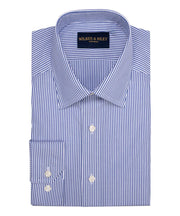 Blue Bengal Stripe Spread Collar Non - Iron broadcloth Dress Shirt - Wilkes & Riley, LLC