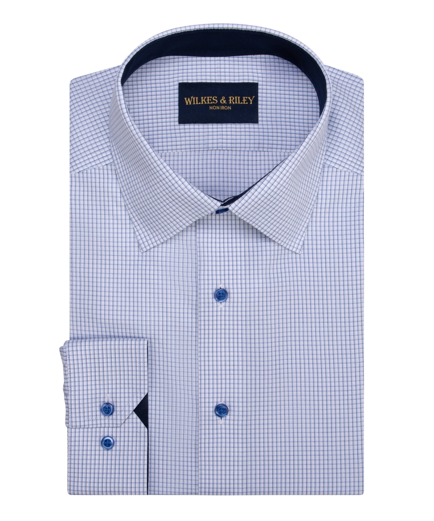Blue Check Contrast Trim Dress Shirt - Wilkes & Riley, LLC