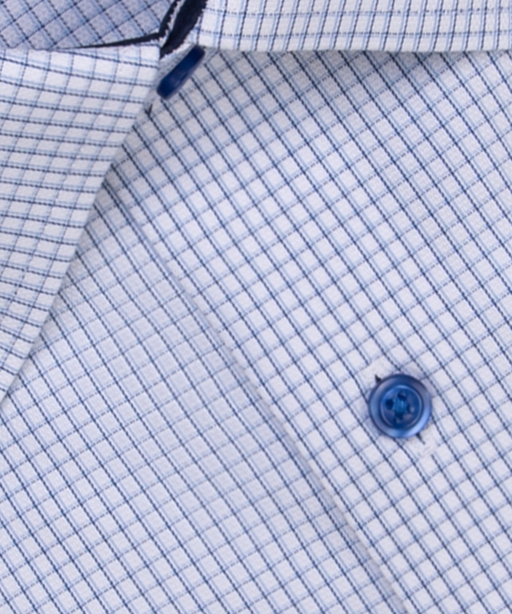 Blue Check Contrast Trim Dress Shirt - Wilkes & Riley, LLC