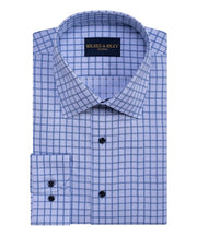Blue Dobby Grid Spread Collar Non - Iron Dress Shirt - Wilkes & Riley, LLC