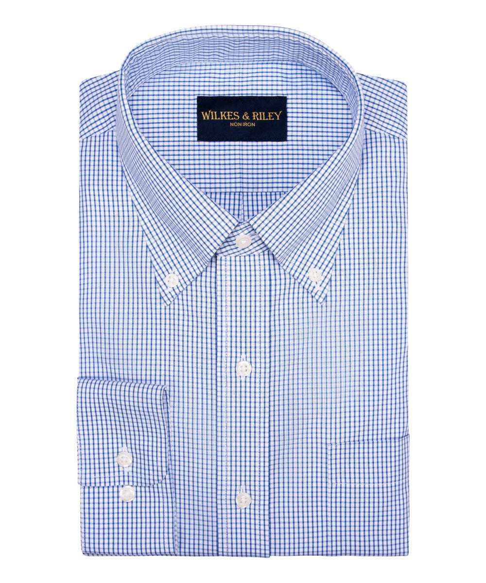 Blue graph Check Non - Iron Pinpoint Oxford Dress Shirt - Button - Down - Wilkes & Riley, LLC