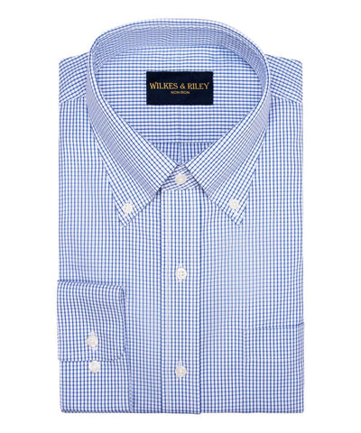 Blue graph Check Non - Iron Pinpoint Oxford Dress Shirt - Button - Down - Wilkes & Riley, LLC