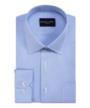 Blue Houndstooth Spread Collar Non - Iron Twill Dress Shirt - Wilkes & Riley, LLC
