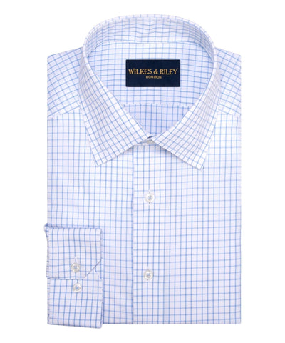 Blue Large Check Spread Collar Non-Iron Broadcloth Dress Shirt