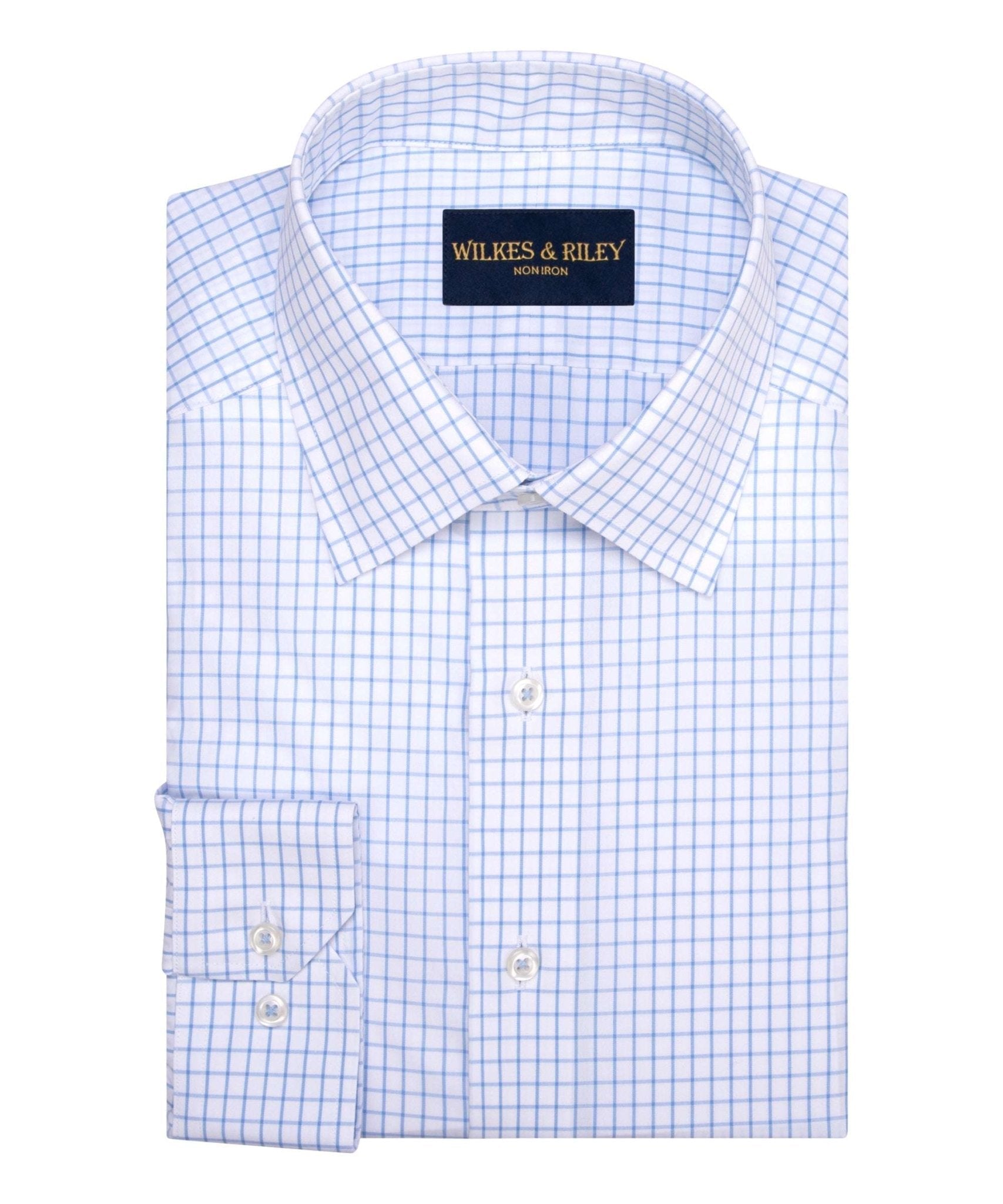 Blue Large Check Spread Collar Non - Iron Broadcloth Dress Shirt - Wilkes & Riley, LLC