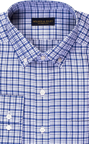 Blue Multi Twill Plaid Button - Down Collar Non - Iron Sport Shirt - Wilkes & Riley, LLC