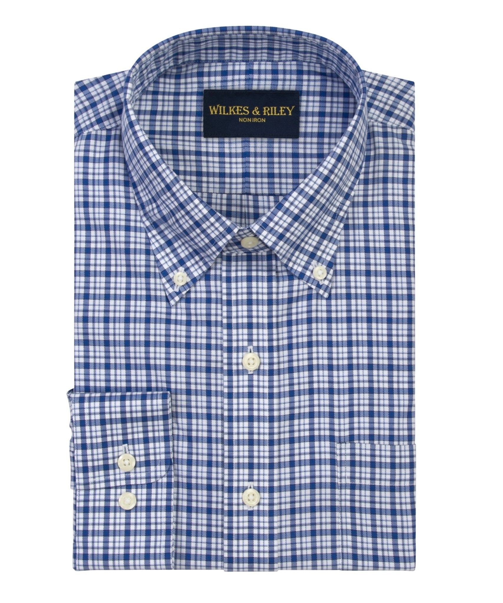 Blue Multi Twill Plaid Button - Down Collar Non - Iron Sport Shirt - Wilkes & Riley, LLC