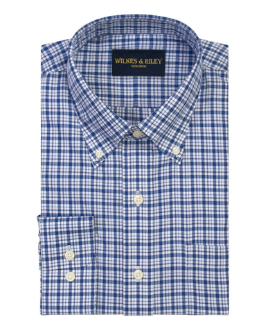 Blue Multi Twill Plaid Button-Down Collar Non-Iron Sport Shirt