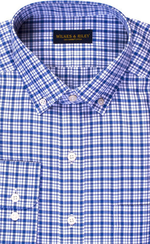 Blue Multi Twill Plaid Button-Down Collar Non-Iron Sport Shirt