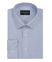 Blue / Navy Microcheck Spread Collar Non - Iron Broadcloth Dress Shirt - Wilkes & Riley, LLC