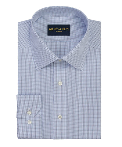 Blue / Navy Microcheck Spread Collar  Non-Iron Broadcloth Dress Shirt
