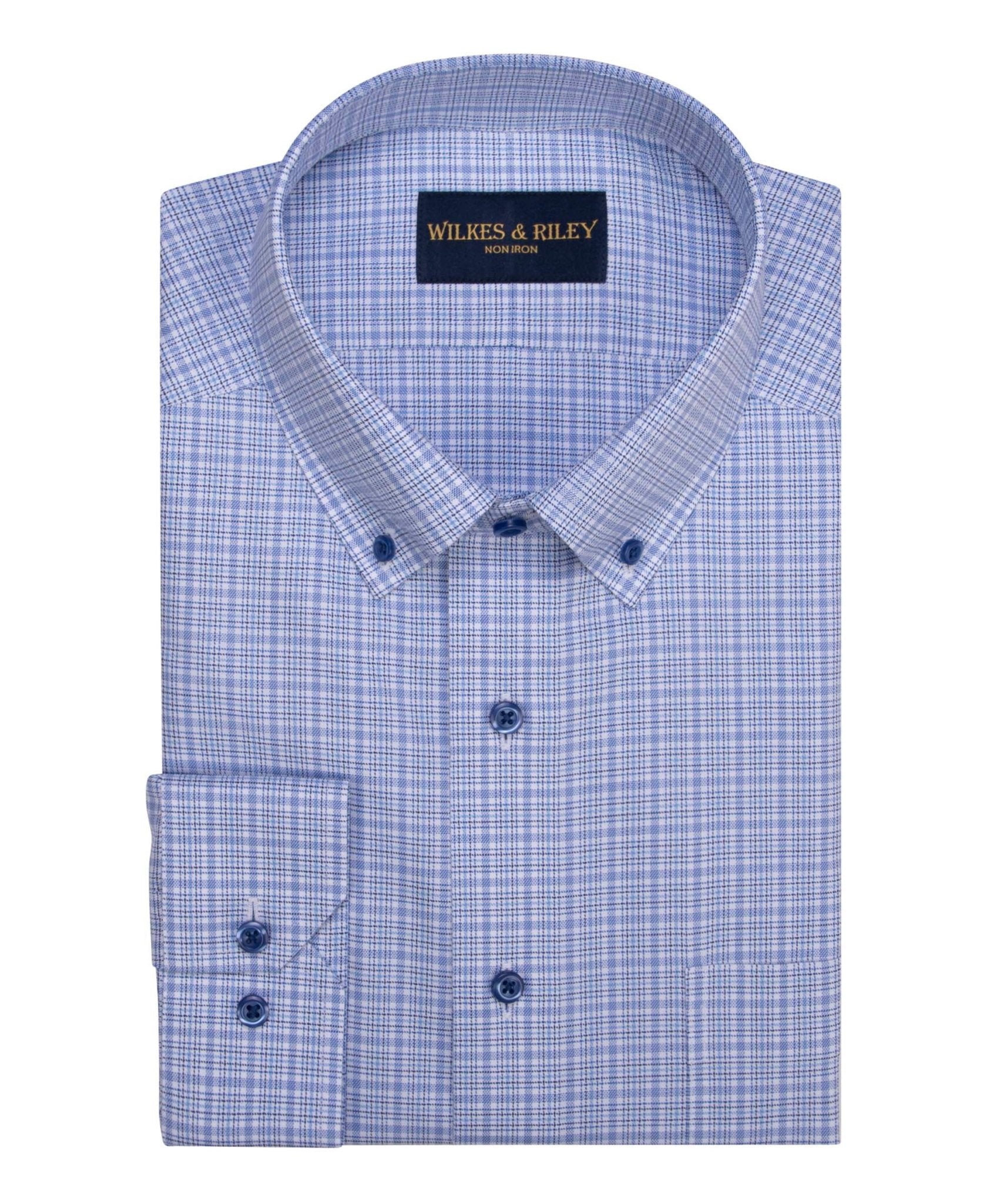 Blue Navy Plaid Button - Down Collar Supima® Non - Iron Cotton Twill Sport Shirt - Wilkes & Riley, LLC