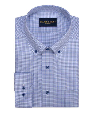 Blue Navy Plaid Button-Down Collar Supima® Non-Iron Cotton Twill Sport Shirt