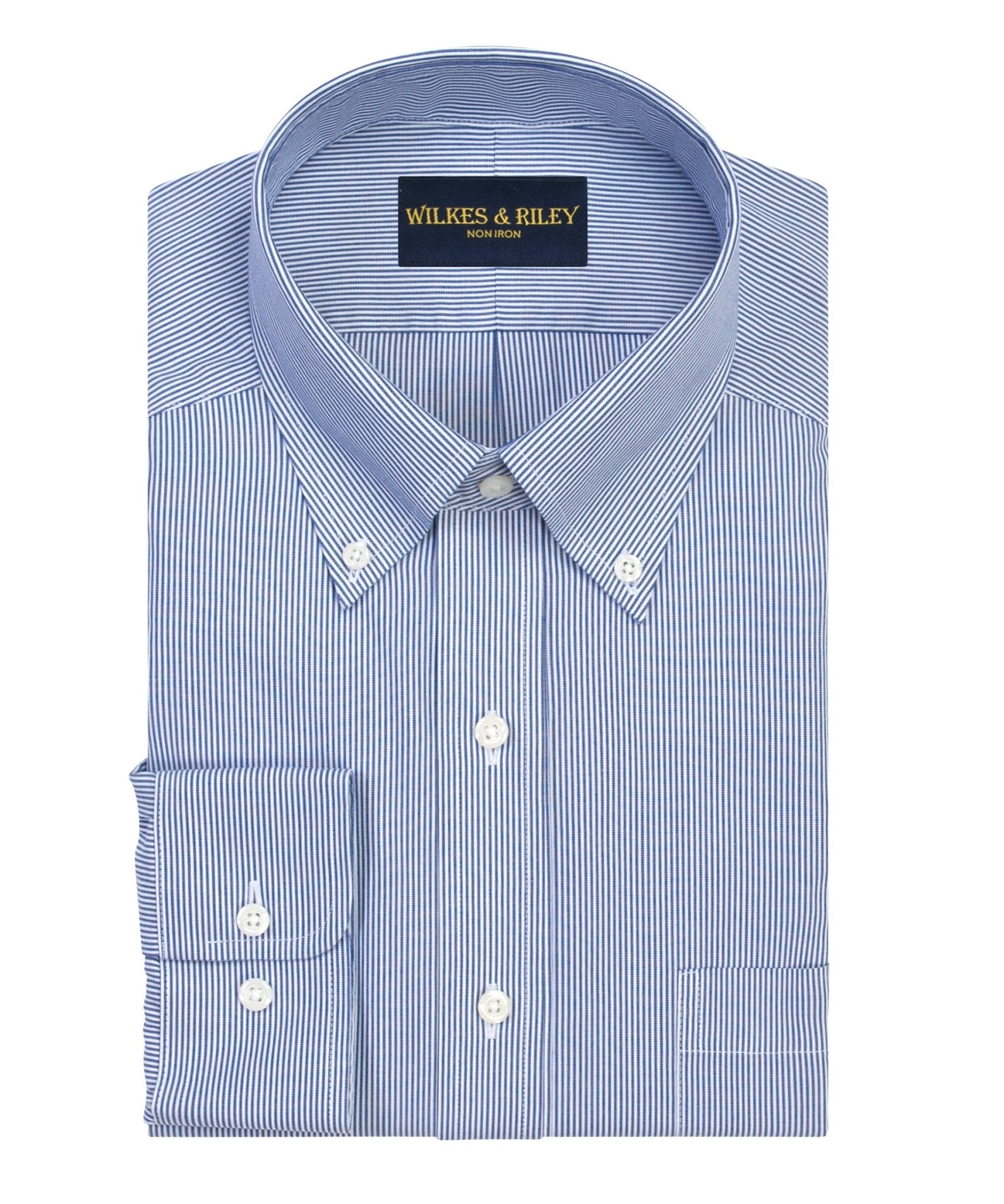 Blue Pinpoint Oxford Fine Line Non - Iron Dress Shirt - Button - Down - Wilkes & Riley, LLC