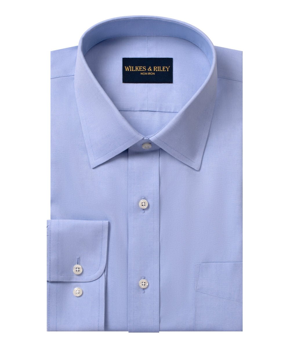 Blue Pinpoint Oxford Non - Iron Dress Shirt - Spread Collar - Wilkes & Riley, LLC