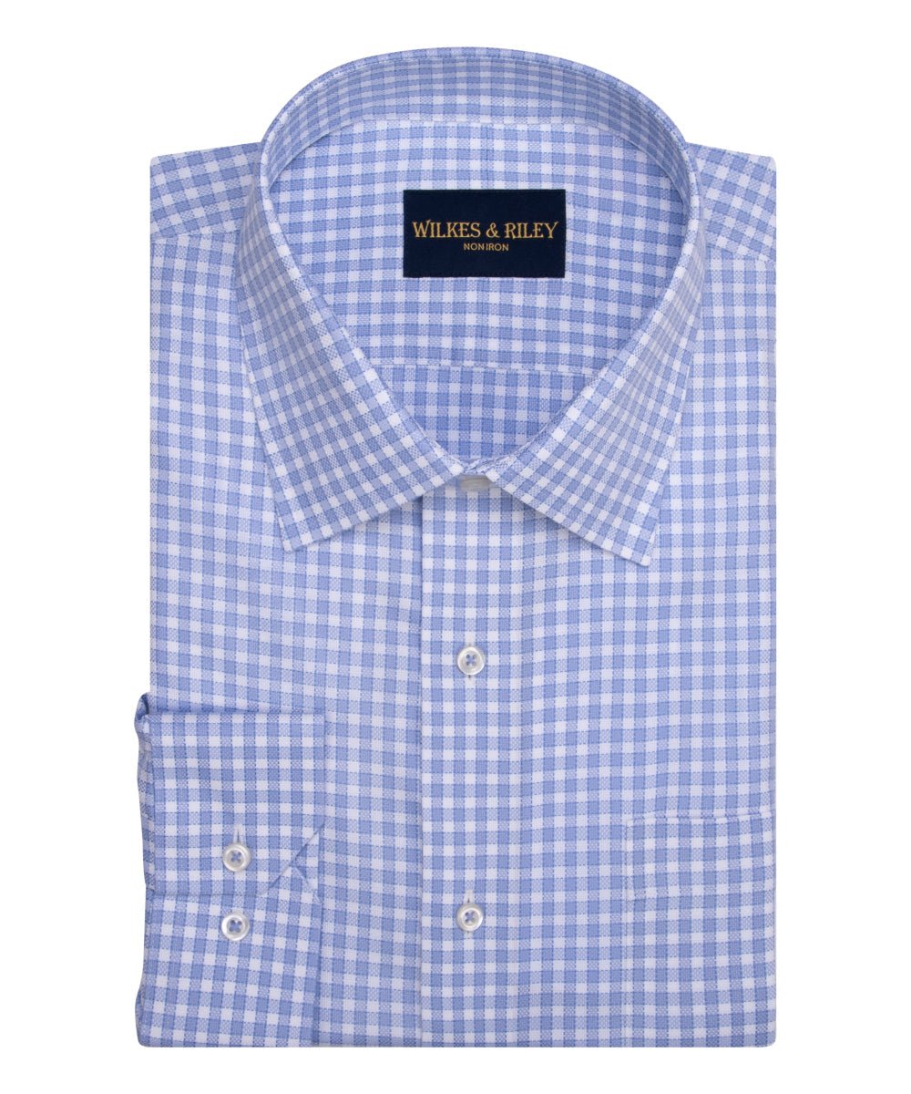 Blue Queens oxford Check Non - Iron Dress Shirt - Spread Collar - Wilkes & Riley, LLC